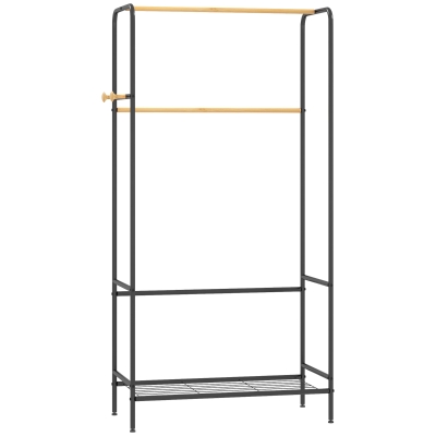 Wieszak na ubrania z 2 drążkami i półką, czarny