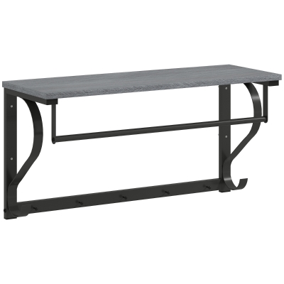 HOMCOM Wieszak ścienny z półką, 5 haczyków i drążkiem, 70 cm, do przedpokoju, salonu, sypialni, łazienki, szary