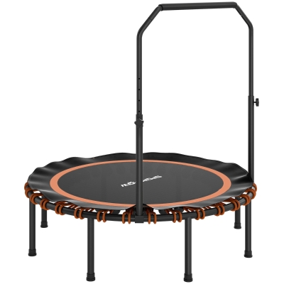 SPORTNOW Składana Mini Trampolina Fitness Ø122 cm z 5 Regulowanymi Poziomami Uchwytów, Cicha Gumowa Linka, Trampolina dla Dorosłych do Wewnątrz i Na Zewnątrz