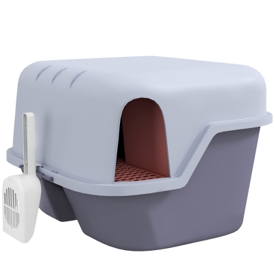 PawHut Cat Litter Box, Covered Litter Box with Lid, Scoop, Easy to Clean & Lockable Openable Cover, Kitty Litter Box for Indoor Cats, Purple