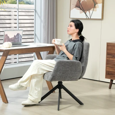 Obrotowy fotel lounge z podłokietnikami, szary, len-welur