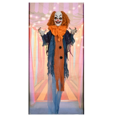 HOMCOM 168cm 66" Life Size Circus Clown Outdoor Halloween Decoration, Halloween Animatronic with Sound Activated, Light Up Eyes, Sound Effects, Animated Prop for Haunted House
