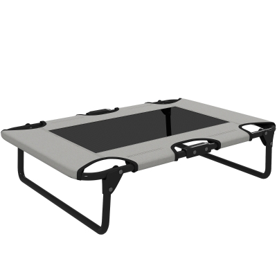 PawHut Raised Dog Bed, Portable Elevated Pet Cot with Breathable Mesh for Indoor Outdoor, for Small Medium Dogs, 75 x 51 x 18 cm, Light Grey
