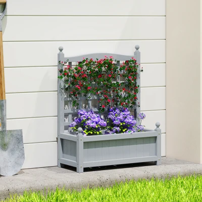 Outsunny Wood Planter with Trellis Grey Outdoor Indoor