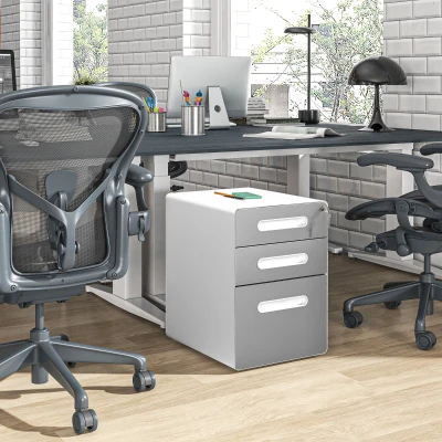 Vinsetto Kontener na dokumenty, mobilny szafka biurowa z 3 szufladami, zamykana, z zawieszką na pliki, przechowywanie, stal, 39 x 48 x 59 cm, jasnoszary