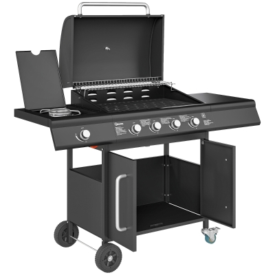 Grill gazowy 15,2 kW, 5 palników ze stali, kółka, boczny palnik