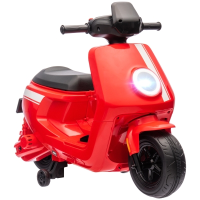 AIYAPLAY 6V Kids Electric Motorbike, Ride on Motorbike with Headlight and Music, Forward Reverse, Training Wheels, for Ages 18-36 Months - Red