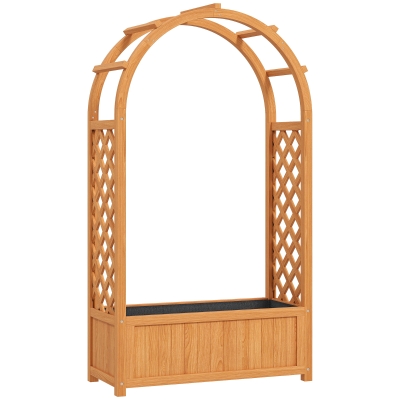 Outsunny Wooden Raised Garden Bed with Arch Trellis, Fabric Liner, Garden Planter Box with Drainage Holes, Trellis Planter for Vine Climbing Plants, Flowers, Herbs, Vegetables, 83 x 36 x 145 cm