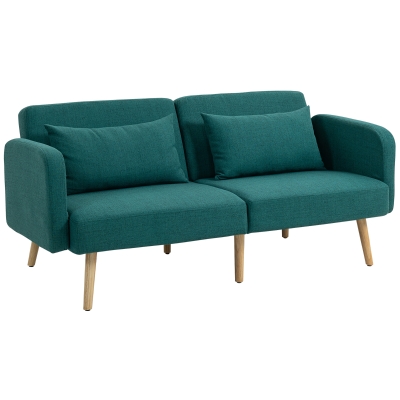 HOMCOM Sofa Łóżko, 3-osobowa Sofa z Funkcją Spania, 2 Poduszki, Sofa z Regulowanym Oparciem, Wygląd Lnu, do Salonu, Sypialni, 170 x 83 x 80 cm, Szary