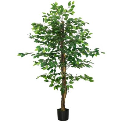 HOMCOM Sztuczna Roślina, 150 cm Sztuczny Drzewo Ficus z Doniczką, Sztuczny Mech, Drzewo Ficus na Wnętrze, Roślina Pokojowa do Salonu, Zielony