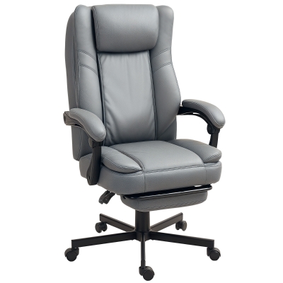 HOMCOM Fotel Biurowy z Funkcją Masażu, Ergonomiczny Fotel z Funkcją Leżenia, Regulowany, Obrotowy, z Podnóżkiem, Szary