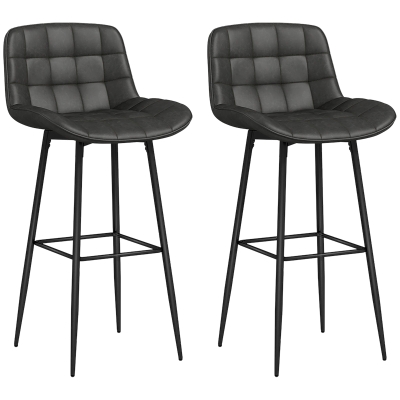 HOMCOM Adjustable Swivel Bar Stools Set of Two, Modern Breakfast Bar Chairs, Faux Leather Upholstered Kitchen Stools with Backs and Footrest, Charcoal Grey