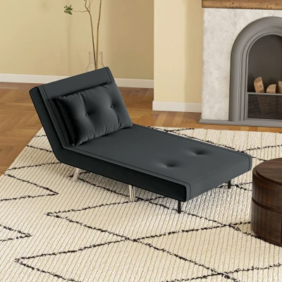 HOMCOM Fotel do spania, fotel rozkładany z funkcją łóżka, pojedynczy fotel z poduszką, łóżko dla gości, fotel z aksamitu, do salonu, sypialni, czarny, 77 x 88 x 83 cm