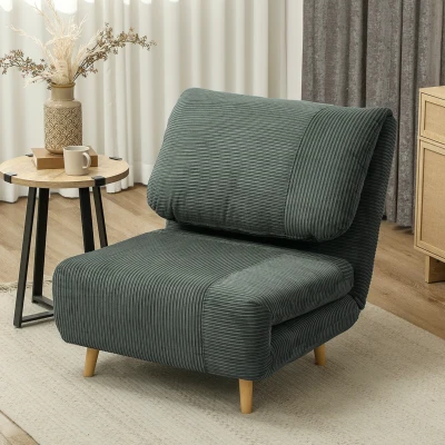 HOMCOM 2 w 1 Sofa do spania Fotel do spania Regulowana poduszka Kordonk, do sypialni, salonu Jasnoszary 82 x 87 x 89 cm