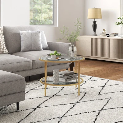 Stolik HOMCOM: Okrągły stolik pomocniczy z półką, stalowy stelaż, stolik kawowy, szafka nocna do salonu, sypialni, złoty, Ø60 x 43 cm