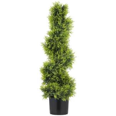HOMCOM Lifelike Artificial Plant, 90cm UV-Resistant Spiral Topiary Tree with 693 Leaves, Fake Plant in Pot for Outdoor and Indoor Decor, Green