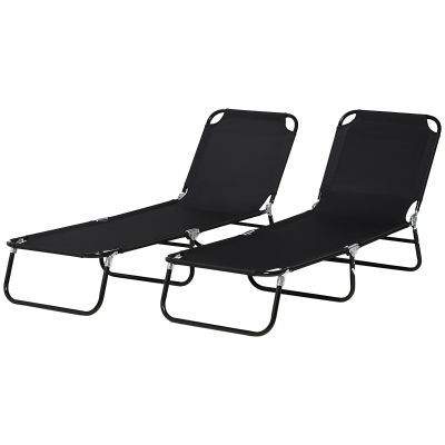 Outsunny Lot de 2 Chaises Longues Pliantes Dossier Inclinable Noir