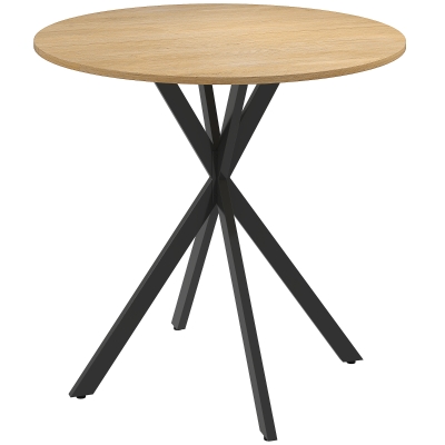 HOMCOM 80cm Round Dining Table, Industrial Kitchen Table with Cross Steel Legs for Dining Room, Kitchen, Living Room, Oak