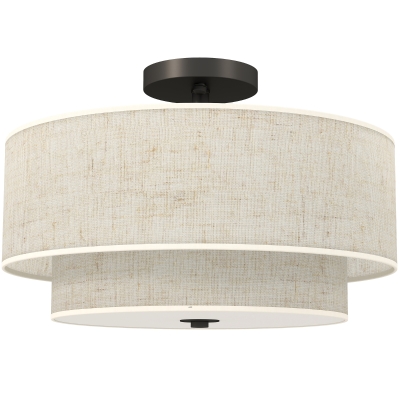 HOMCOM Modern Ceiling Light with Dual Linen Lampshades, Semi Flush LED Ceiling Light for Living Room, Bedroom, Kitchen, E14 Bulb Compatible, Cream White