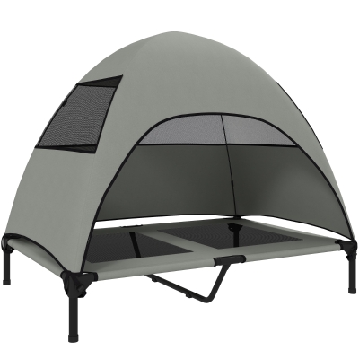 PawHut Elevated Dog Bed with Removable Canopy, Pet Bed with Storage Bag for Indoor Outdoor, for Large Dogs, 106 x 76 x 99 cm, Light Grey