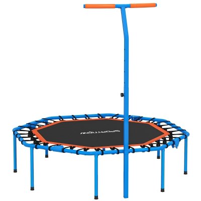 SPORTNOW Trampolina fitness składana Ø128 cm Mini trampolina z 5-stopniowo regulowanym uchwytem, cicha, dla dorosłych, do użytku wewnątrz i na zewnątrz