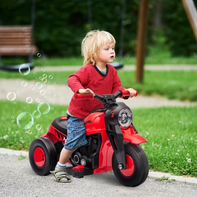 AIYAPLAY Elektryczny Motocykl dla Dzieci, 6V Motocykl dla Dzieci z Muzyką i Bąbelkami, Pojazd z Reflektorem, 2,5-3 km/h, 2-5 lat, max. 30 kg, Czerwony