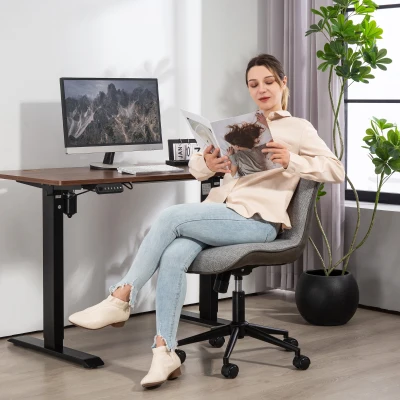 HOMCOM Armless Office Chair, Linen Fabric Computer Swivel Chair with Rolling Wheels, Adjustable Height and Tilt Function for Home Study Bedroom, Dark Grey