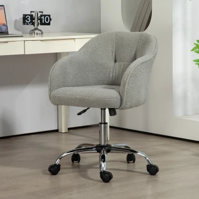 HOMCOM Fotel Biurowy, Ergonomiczne Krzesło Biurowe Obrotowe, Regulowane z Funkcją Wychylenia, Wygląd Pluszu, Krzesło do Makijażu do Sypialni, Biura, Szare