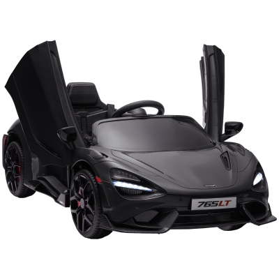 AIYAPLAY McLaren 765LT Licensed Kids Electric Ride on Car with Butterfly Doors, 12V Battery Powered Toy Car with Remote Control, Training Wheels, LED Lights MP3 Music Horn, for 3-6 Years - Black
