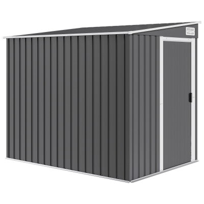 Outsunny Metalowy Schowek Ogrodowy 2,81m² 154x206,5x181 cm, Schowek na Narzędzia z Dachem Pultowym, Fundament, Drzwi Przesuwne, Wodoodporny, Ciemnoszary