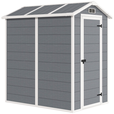 Outsunny 4 x 6ft Garden Shed, Plastic Shed with Floor, Window, Lockable Door and Vents, Resin Tool Shed for Outdoor Patio, Grey