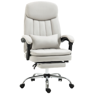 Ergonomiczny krzesło biurowe Vinsetto z funkcją masażu, regulacja wysokości, obrotowe, z poduszką lędźwiową i podnóżkiem, Kremowe