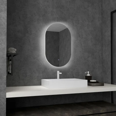 kleankin Miroir Ovale LED Salle Bain 81x51cm Luminosité