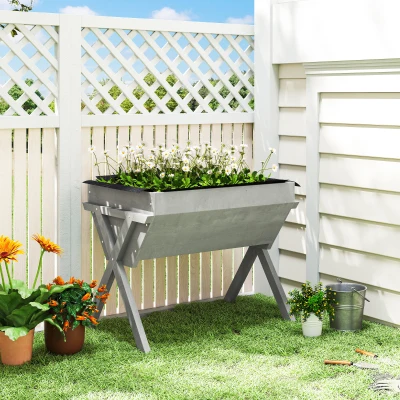 Outsunny Wooden Raised Planter Box with Legs Light Grey