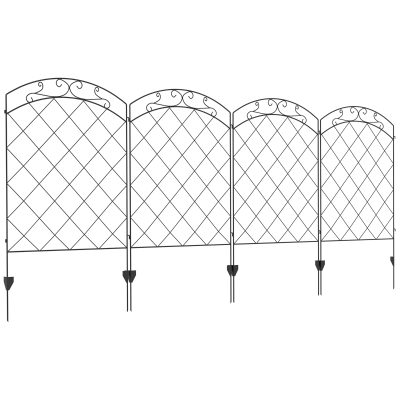 Outsunny Steel Picket Fence Panels Set of 4 Black