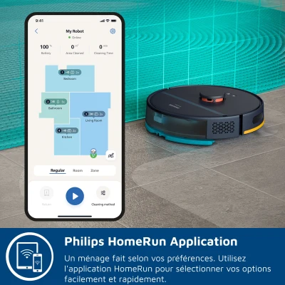 Aspirateur robot laveur avec station - PHILIPS - XU2000/15 - Série 2000 - 6000 Pa - = 66 dB - Bleu nuit