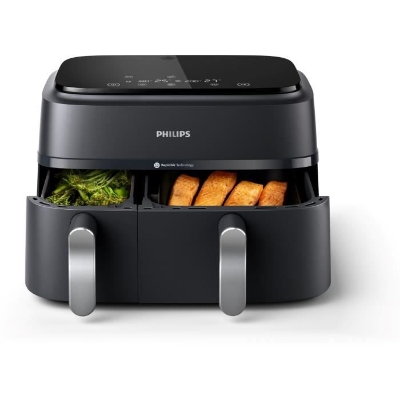 Friteuse sans huile - PHILIPS - NA351/00 - Airfryer Série 3000 double panier 9L - 8 préréglages - 2750W - Noir/Argent