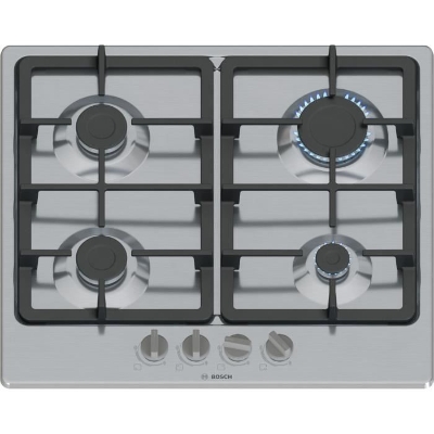 Table de cuisson a gaz - BOSCH Série 4 - 4 foyers - 52 x 58,2 x 4,5 cm - PGP6B5K90 - Inox