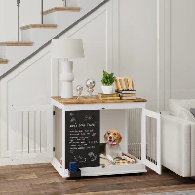 PawHut Cage Chien Intérieur 2 Portes 20kg 80x60x70cm Blanc