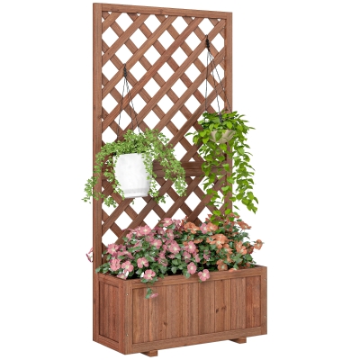 Outsunny Wooden Pine Trough Planter with Trellis 45L Orange