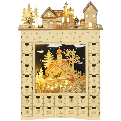 HOMCOM Calendrier Avent Village LED Beige