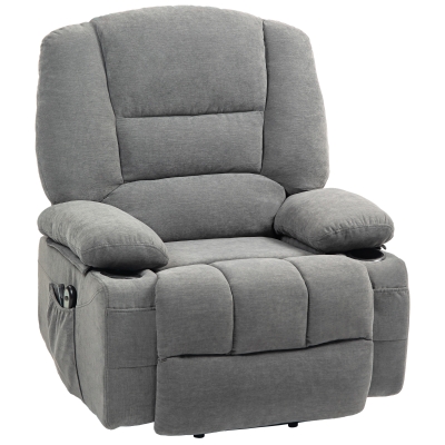 HOMCOM Fauteuil releveur relax électrique, fonction massage et chaleur, inclinaison réglable, repose-pied, télécommandes, gris