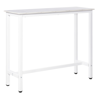 HOMCOM Table de bar table haute de cuisine mange-debout 120 x 40 x 100 cm châssis piètement acier, plateau aspect marbre blanc