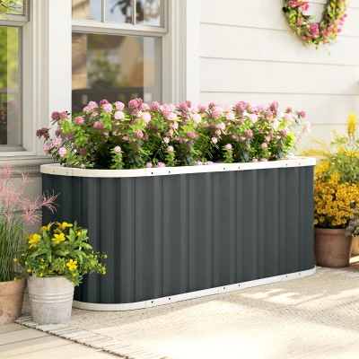 Outsunny Metal Raised Bed 136 x 53 x 61 cm Deep Garden Bed with Safety Edges, Plant Labels, Gloves, Open Bottom