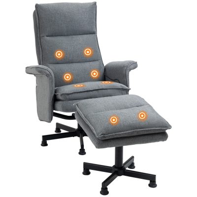 HOMCOM Fauteuil Massant Tissu Gris Télécommande 8 Zones
