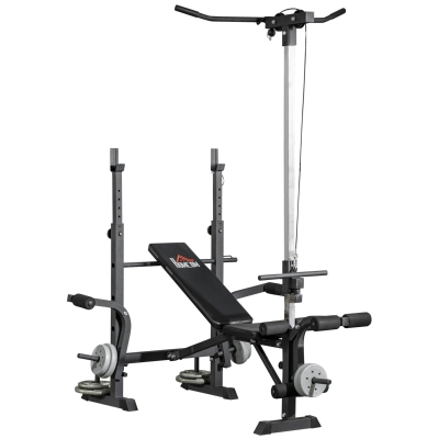 HOMCOM Panca Fitness con Leg Press, Squat Rack e Leg Extension