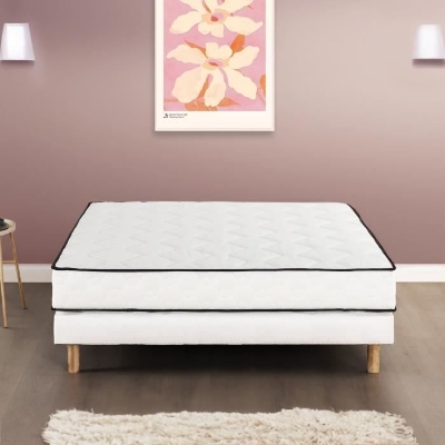 Ensemble matelas sommier 160 x 200 cm Hauteur 24 cm - ressorts ensachés - 7 zones - réversible - fabriqué en Belgique - DEKO DREAM