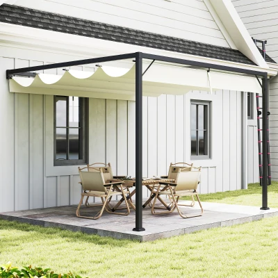 Outsunny Outdoor Pergola Retractable Canopy Cream White 3x3m