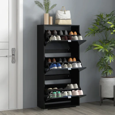 HOMCOM Armário de Sapatos Moderno Sapateira para Corredor Entrada com 6 Prateleiras de Armazenamento Espaço de Exibição 60x26x124cm Preto