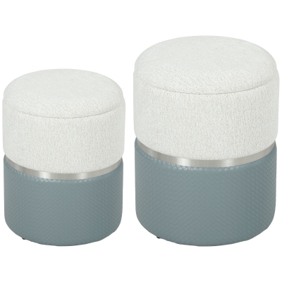 HOMCOM Nesting Round Ottoman with Storage Set of 2 - Cream/Grey